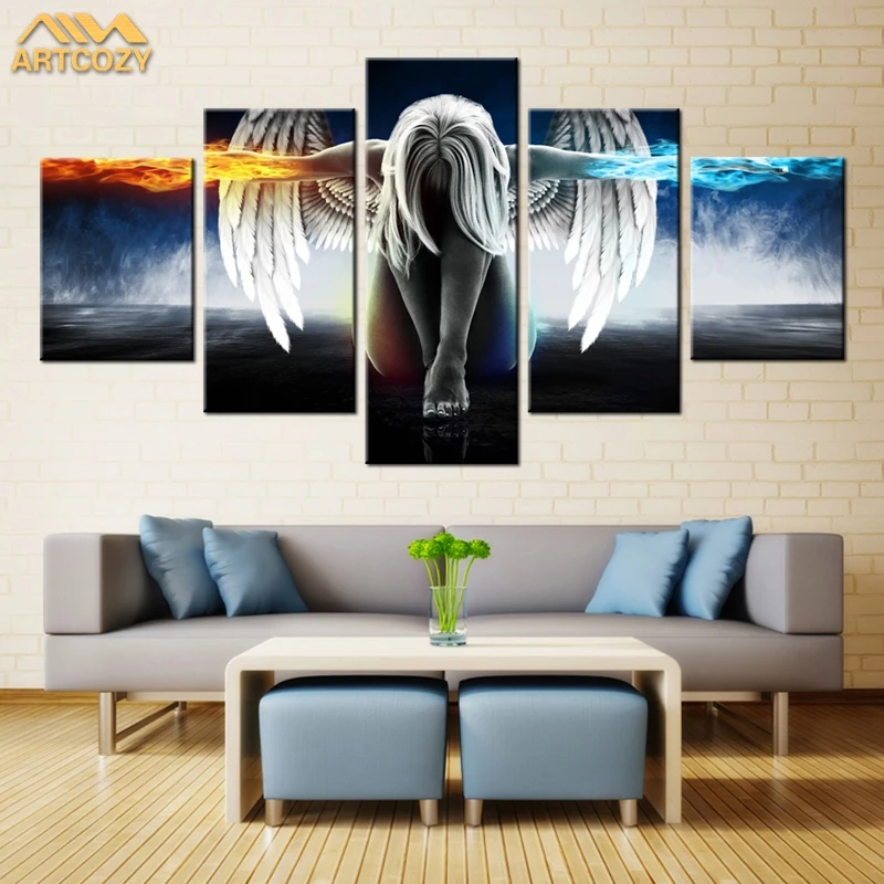 

Artcozy HD Printed 5 Piece Art Angel Power Canvas With Wings Painting Anime Room Decor Print Poster Wall Art Waterproof