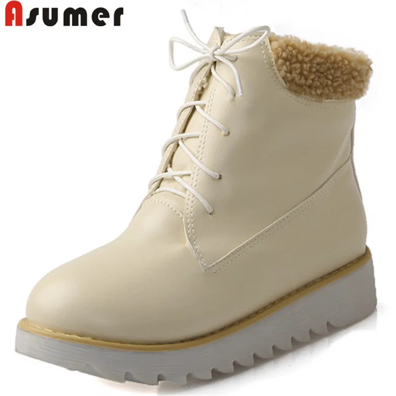 

ASUMER 2018 fashion autumn winter boots women round toe lace up ankle boots flat with casual platform ladies boots big size
