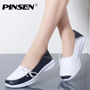 

PINSEN 2020 Autumn High Quality Women Shoes Genuine Leather Slip On Flats Shoes Woman Handmade Loafers Flat Ladies Shoes Slipony