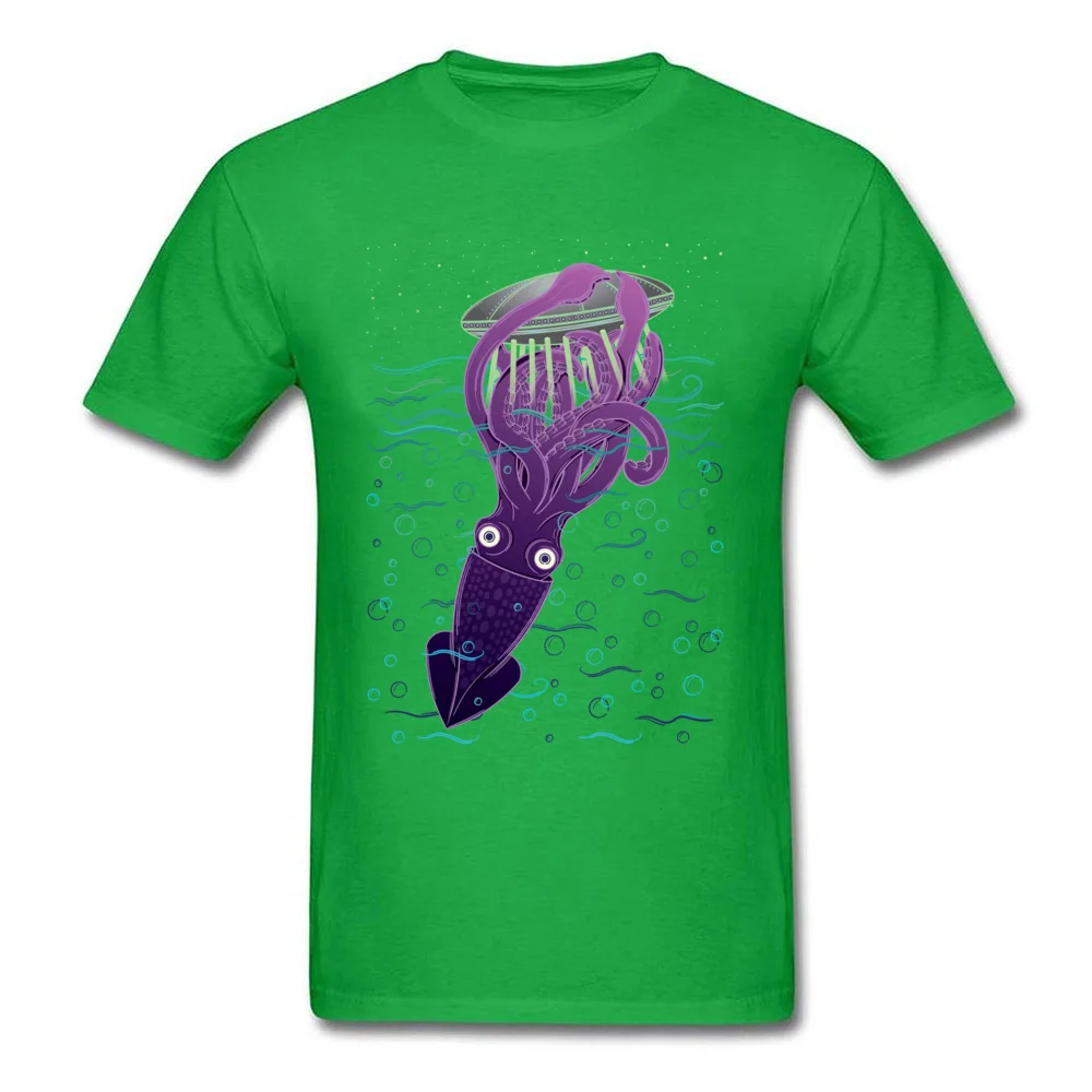 2018 Discount Men's T Shirt Giant Squid Vs. UFO Summer Tops Shirt 100% Cotton Fabric Short Sleeve Print T Shirt O Neck Giant Squid Vs. UFO green