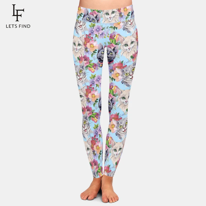 

LETSFIND New Arrival Animal Shapes Cats and Flowers 3D Digital Printing Women Legging High Waist Slim Casual Pants Leggings