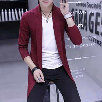 

2019 men long knit cardigan new autumn knitting dust coat a thin sweater