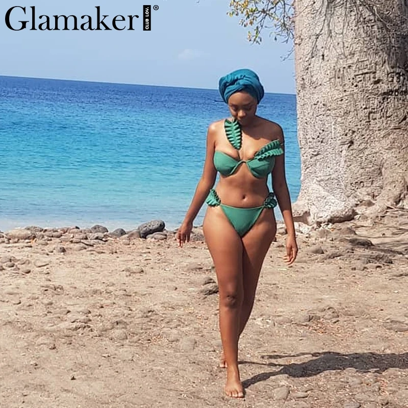 Glamaker Ruffled high cut bikinis mujer biquinis Push up swimsuit padded micro swimwear women bathing sexy suit two-piece suits