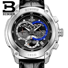 Швейцарские часы мужские роскошные брендовые наручные часы Бингер кварцевые мужские часы с кожаным ремешком хронограф Diver glowwatch B6013-6