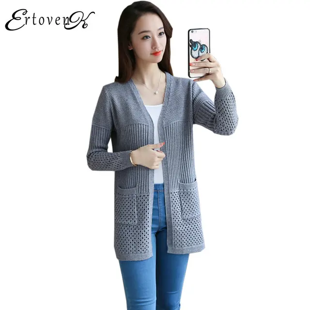 Thread empty Knitted Cardigan Coats New 2017 Long sleeved Sweater Jackets Autumn Large size Top 
