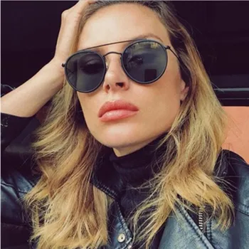

HBK 2019 Women Round Sunglasses New Retro Steampunk Vintage Sun Glasses Double Bridge Metal Frame Glasses Shades Eyewear UV400