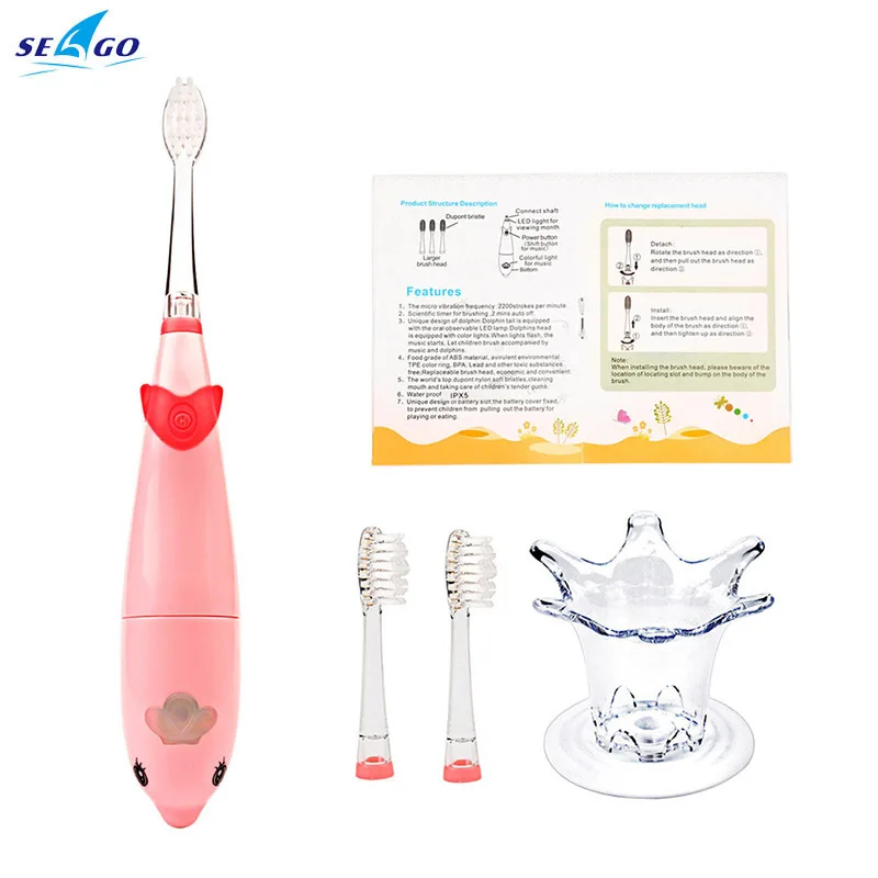 

Cartoon Cute Dolphin Shape LED Sonic Electric Toothbrush for Children Kids Waterproof Music Teeth Brush + 2 Replaceable Heads 34
