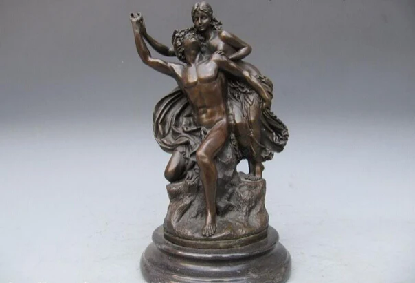 

USPS to USA S0732 Gloria Victti Angel And Nude Man Painted Bronze Statue B0401