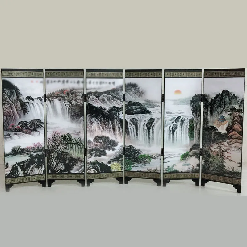 Regalo Oficina Oriental divisor de pantalla de madera separador de pared Retro chino privacidad pequeña Mini artesanía de habitación plegable Regalo Oficina Oriental divisor de pantalla de madera separador de pared Retro chino privacidad pequeña Mini artesanía de habitación plegable