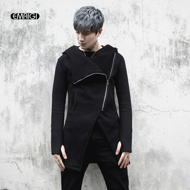

Men Velvet Thick Hooded Sweatshirt Jacket High Street Fashion Casual Zipper Slim Fit Hoodie Coat Male Overcoat China Size