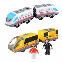 Электрический поезд игрушки Магнитный Электрический поезд скоростной рельс совместим с деревянными железнодорожными дорожками и всеми