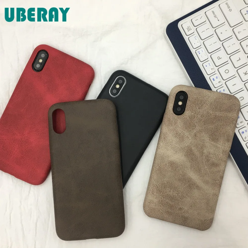

UBERAY Luxury Case For iphone XS Max iPhone 7 Case Leather Coque Soft TPU Capa Red Black Simple Business Film For iPhone 6 7 8 X