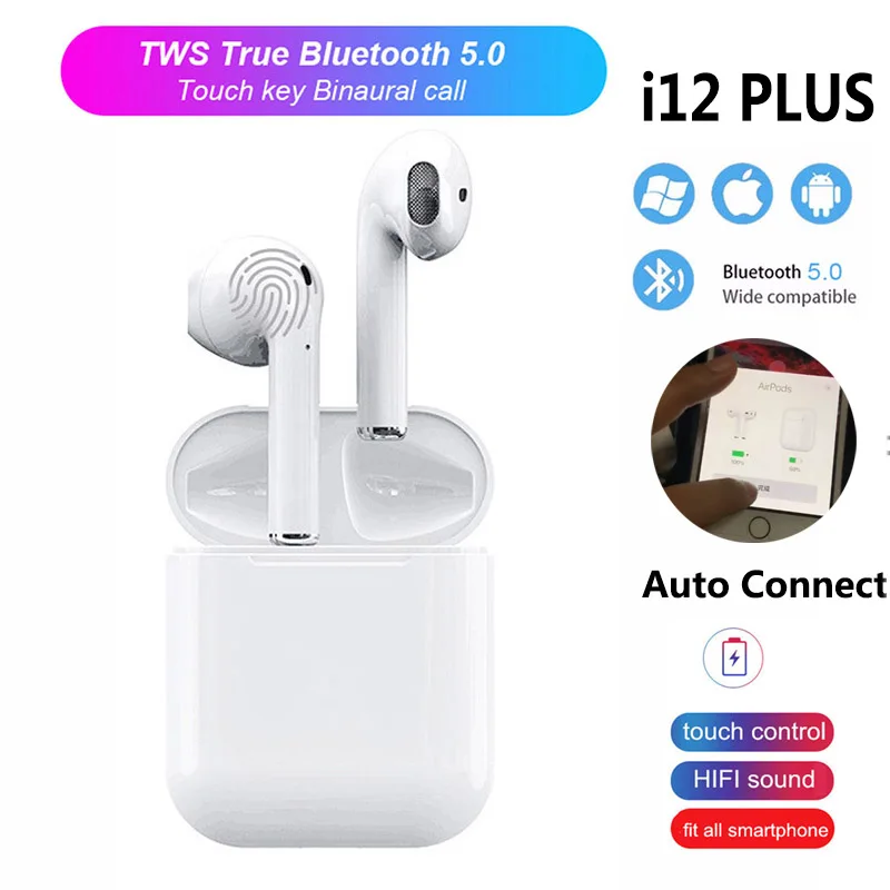 

Bluetooth 5.0 Earphone i12 TWS Pop-up Window Automatic Connection Sports Bluetooth Wireless Headset Touch Earbuds
