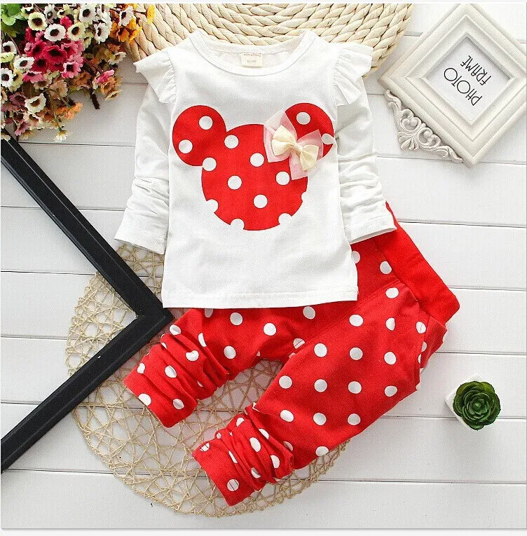 Girls clothing sets Mickey Children Clothes Set Cotton Bow Tops T shirt Leggings Pants Baby Kids 2 Pcs Suit Costume For 0-4 Year clothing sets beach	