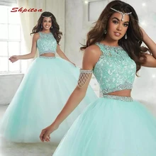 Зимние сапоги с роскошными кристаллами Quinceanera платья бальное платье из 2 частей с пайетками Тюлевое платье, платье на выпускной, и фуршетов великолепные шестнадцать 16 платья vestidos de 15 anos