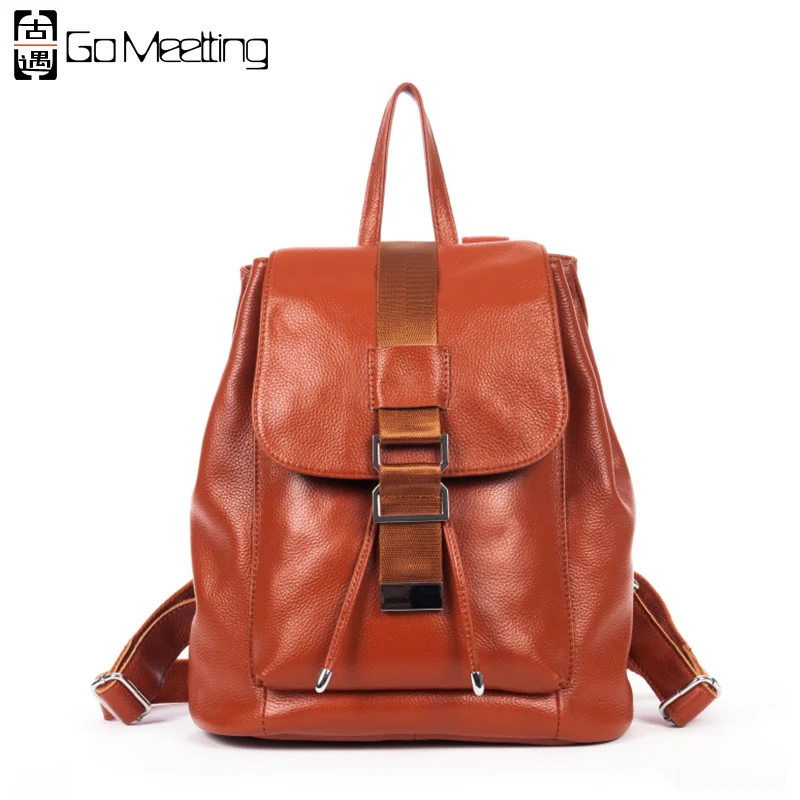 Go Meetting Brand Genuine Leather Women Backpacks High Quality Cowhide Women's Shoulder Bags Fashion School Bag Travel Backpack