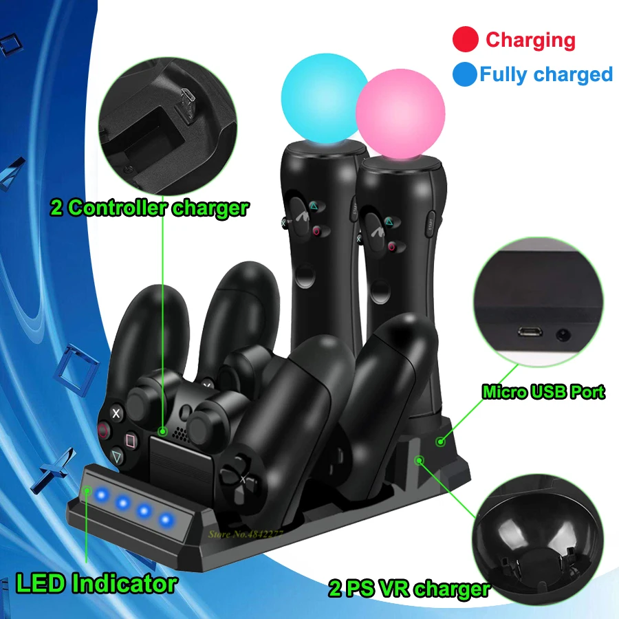 PS4/Slim/Pro PS Move Джойстик зарядное устройство зарядная док станция для Sony Play Station 4 игр
