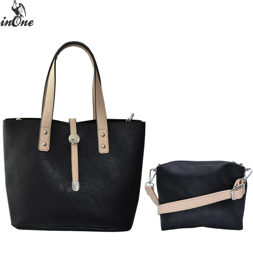 

inOne Handbag Shoulder Bags For Women 2018 2 in 1 Purse Tote Crossbody Luxury Handbags Women Customized Black Ladies Bags Set