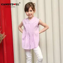 Летние рубашки для девочек блузки без рукавов для девочек модные детские шифоновые рубашки 2 цветов Дизайнерская одежда с оборками для девочек 6s1077