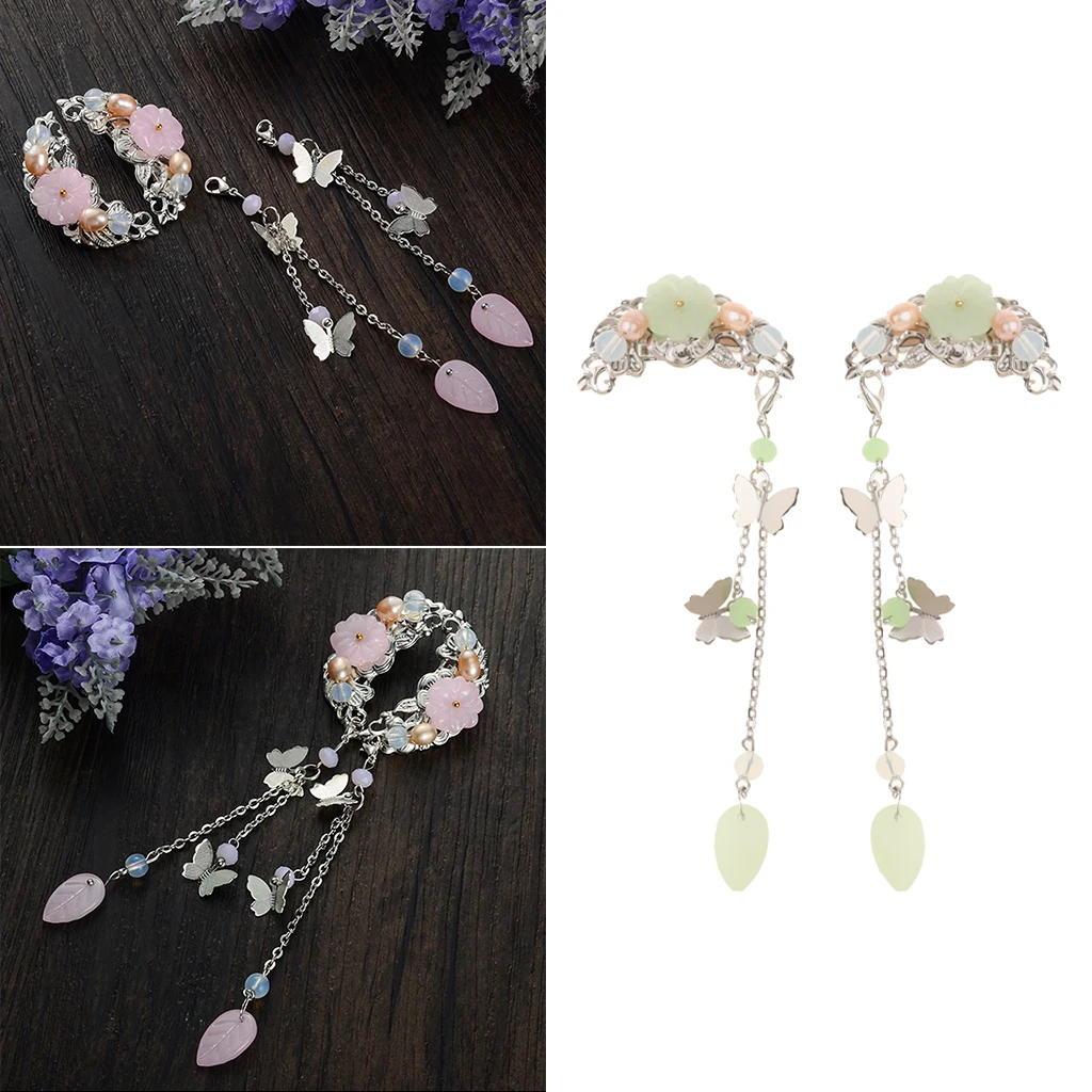 MagiDeal 1 Pair Ethnic Barrettes Hair Pin Chinese Cosplay Flower Tassel Clip
