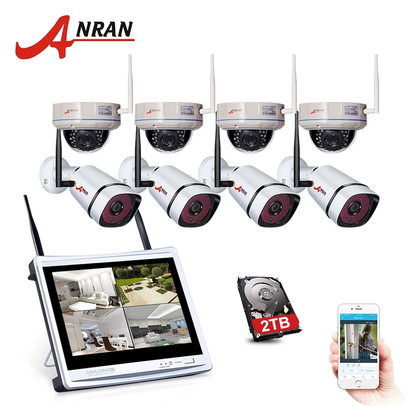 ANRAN 2MP HD NVR Kit 1080P Wireless Surveilcance Kit CCTV Security Camera System Outdoor Weatherproof Security wifi Camera Kit