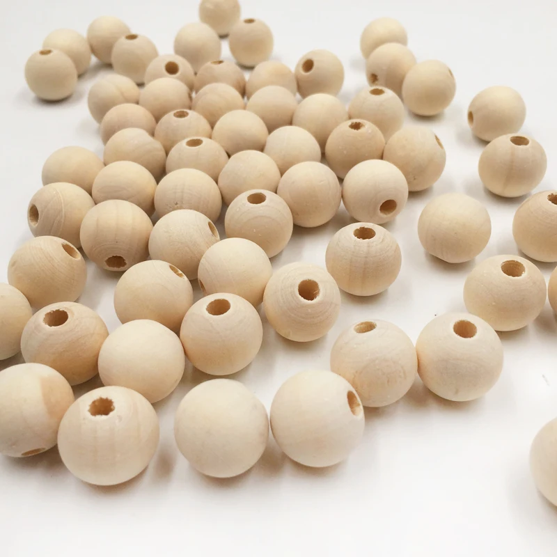 

100PCs Natural Ball Wood Spacer Beads 6-16mm For Charm Bracelet Wholesale baby teether wooden teething