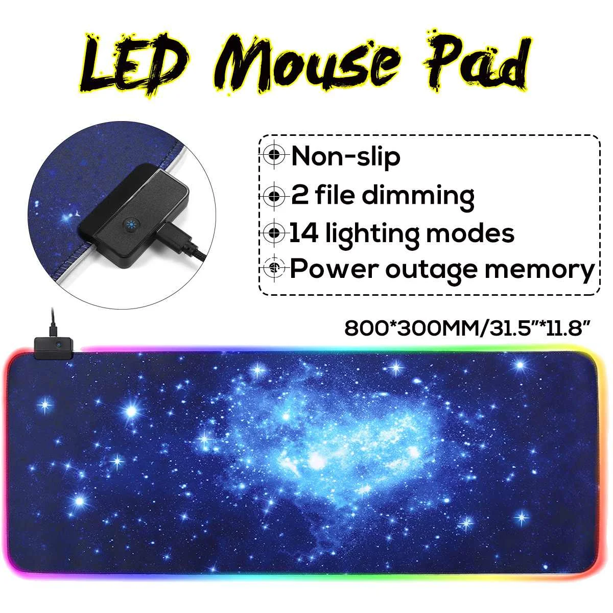 

Large RGB LED Gaming Mouse Pad Mat USB Wired Colorful LED Lighting Extended Non slip Table Pad for PC Laptop Computer