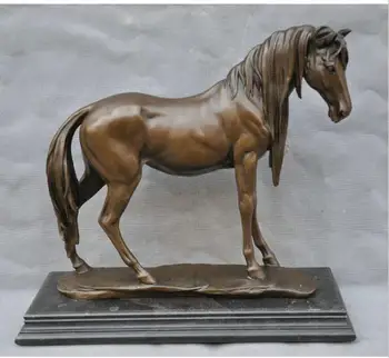 

bronze Pure Copper Old Qing Ming Brass17" Bronze Horse Sculpture Statue On Marble Base Goddess Statue