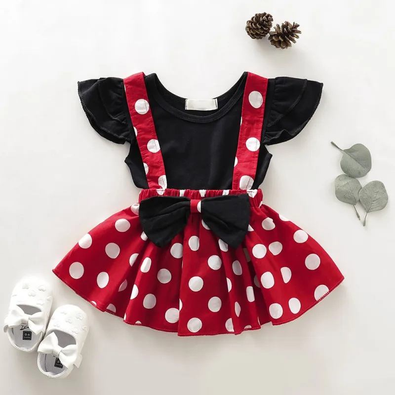 

2Pcs Summer Casual Baby Girl Sleeveless Wave Point Top And Suspender Skirt Kit Kids Outfit Set Beautiful