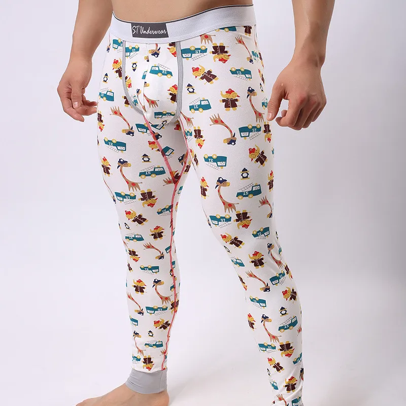 

Men Hip Hop Print Leggings Winter Warm Cotton Cartoon Cute Colorful Thermal Underwear Slim Elasticity Youth Sexy Funny Underwear