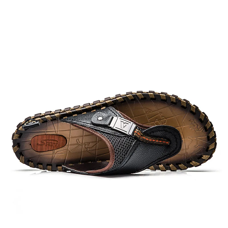 CuddlyIIPanda/Летние вьетнамки больших размеров 38-48; мужские шлепанцы из натуральной кожи; пляжная обувь ручной работы с металлической пряжкой; Sapato Masculino