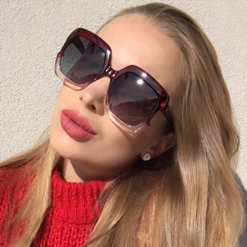 

Oversized Women's Square Frame Plastic Sunglasses Trends Celebrities Gradient Red Pink Sun Glasses Female Shades Eyewear