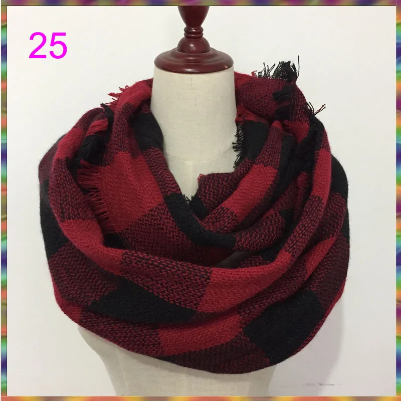 

Latest Design Winter Acrylic Tartan Loop Scarf Shawl Plaid Blanket Wrap Snood Fashional Women Infinity Scarf luxury brand