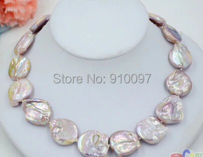 

LHX54143>> 18" 22mm lavender BAROQUE coin KESHI REBORN PEARL NECKLACE