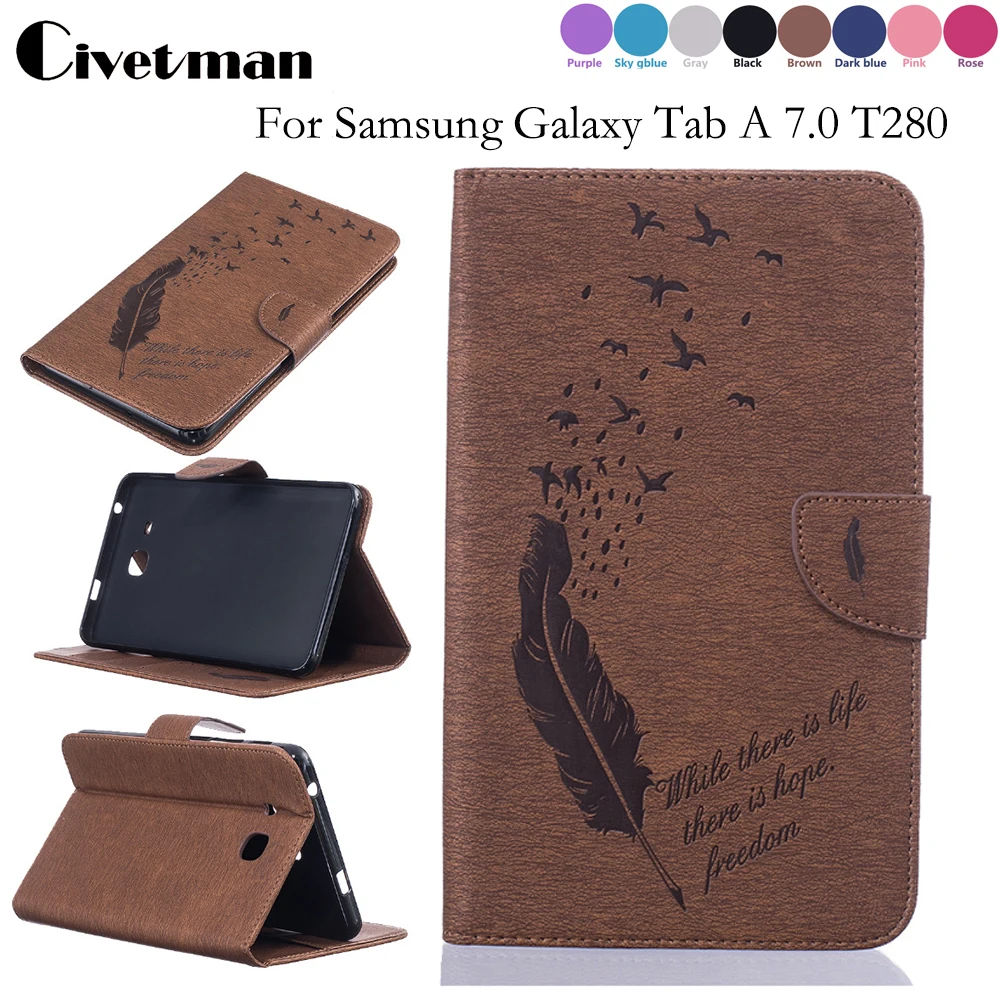 

Feather Pattern PU Leather Tablet Case For Samsung Galaxy Tab A 7.0 T280 T285 Back Cover Shell Wallet Bag Card