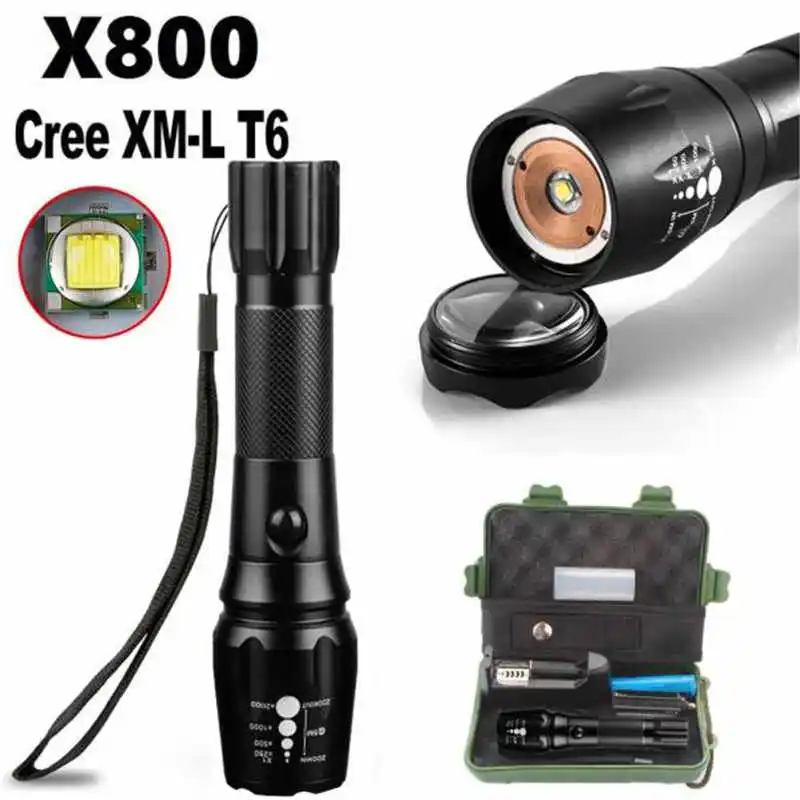 G700 Zoomable XML T6 LED Tactical Flashlight+18650 Battery+Charger+Case lanterna led t6 rechargeable fanatic #4S19 (9)