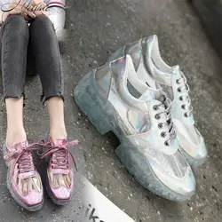 Mhysa/Новинка 2019 г. женские кроссовки на шнуровке, Весенняя модная нескользящая обувь, удобная прозрачная Вулканизированная обувь, обувь на