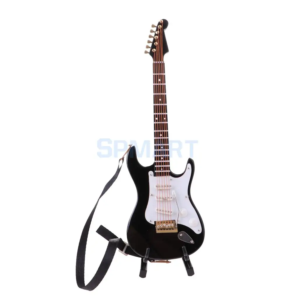 1/6 Scale Dollhouse Miniature Wooden 6-Ctrings Electric Guitar Musical Instrument Model w/ Stand for Dolls Accessory