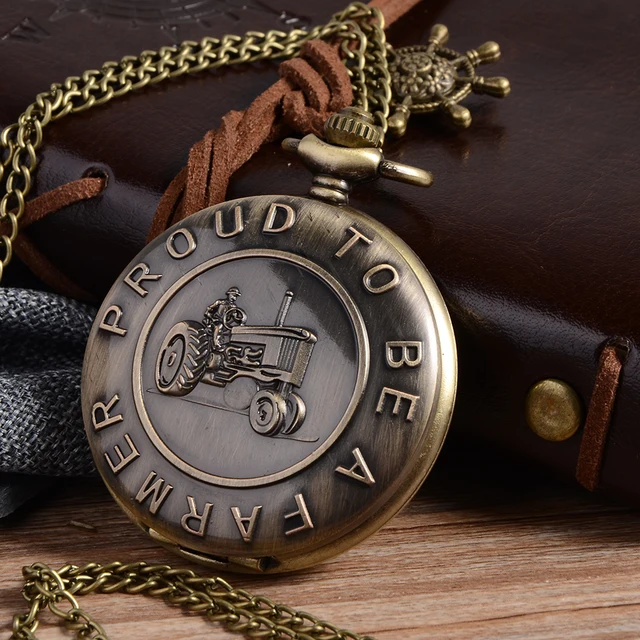 New Bronze Farmers Style Quartz Pocket Watch Necklace Pendant Clock Chain Men's New Bronze Farmers Style Quartz Pocket Watch Necklace Pendant Clock Chain Men's