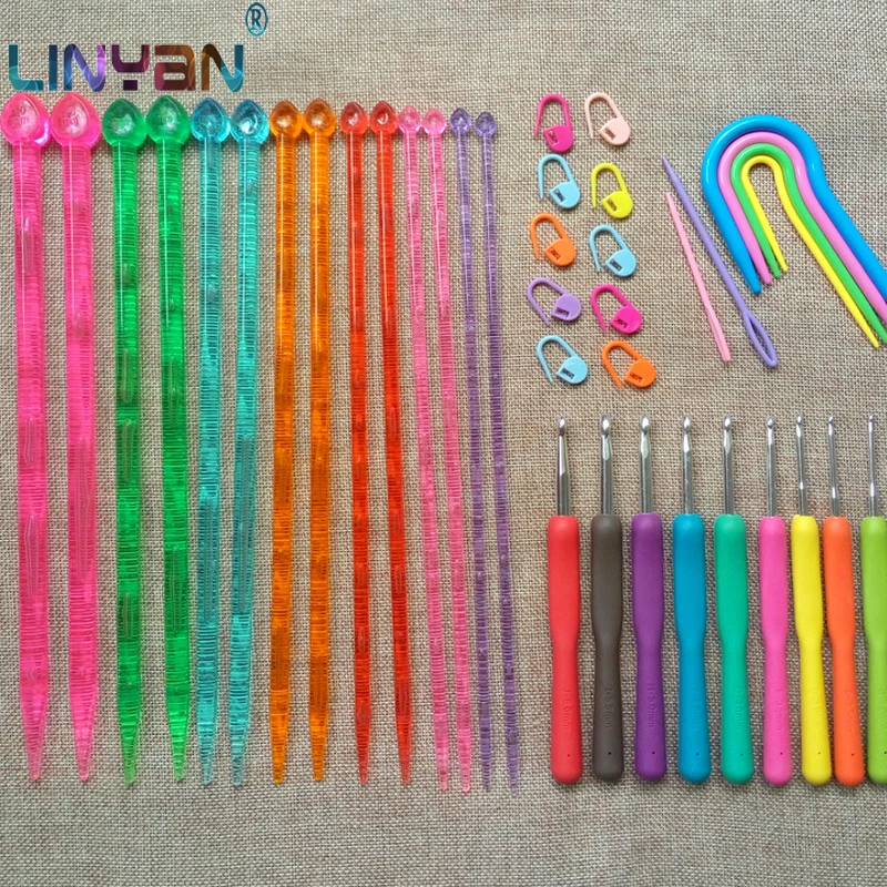 

New 23 pcs Candy needle Soft handle Twist-pin crystal DIY Weaving tools Acrylic knitting needles needle Crochet hook ZL5201
