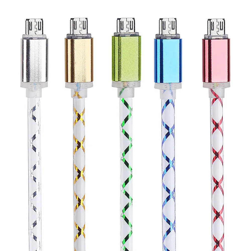 1 м светодиодный кабель Micro USB для зарядки и синхронизации данных Samsung Hauwei Xiaomi Android