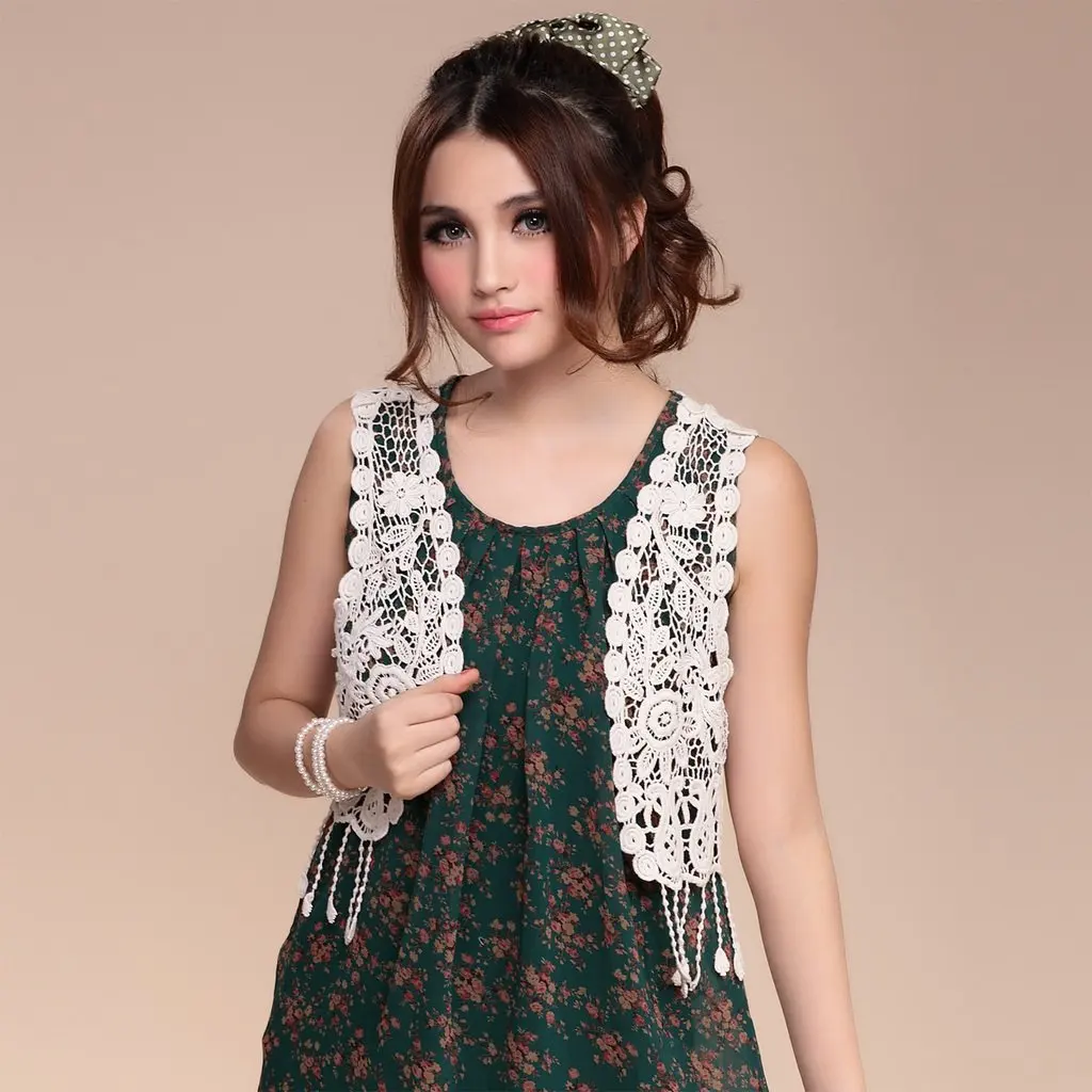 Free Shipping! 2014 Summer Tassel Sleeveless Lace Cutout Crochet Vest