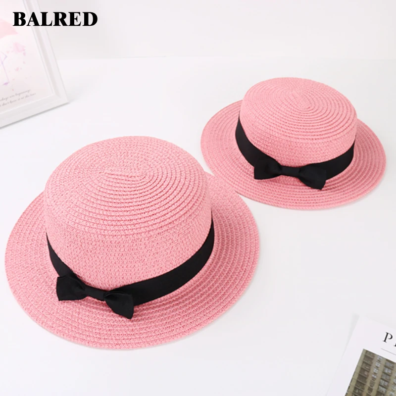 

Summer Fashion Parent-Child Beach Sun Hat Cute Children Shade Sun Hats Bow Handmade women Straw Cap Big Brim Hat Casual Girl Cap