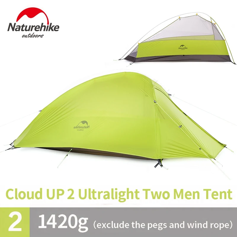 Naturehike Cloud Up Series 1 2 3 Человек Палатка Открытый Сверхлегкий походный кемпинг водонепроницаемый палатка с бесплатным ковриком - Цвет: UP2  20D green