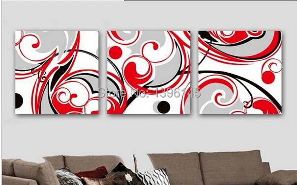 

Hand Painted Black White Red Wall Art Decor For Living Room Modern Abstract 3 Panel Sets Oil Canvas Picture Paintings No Frame