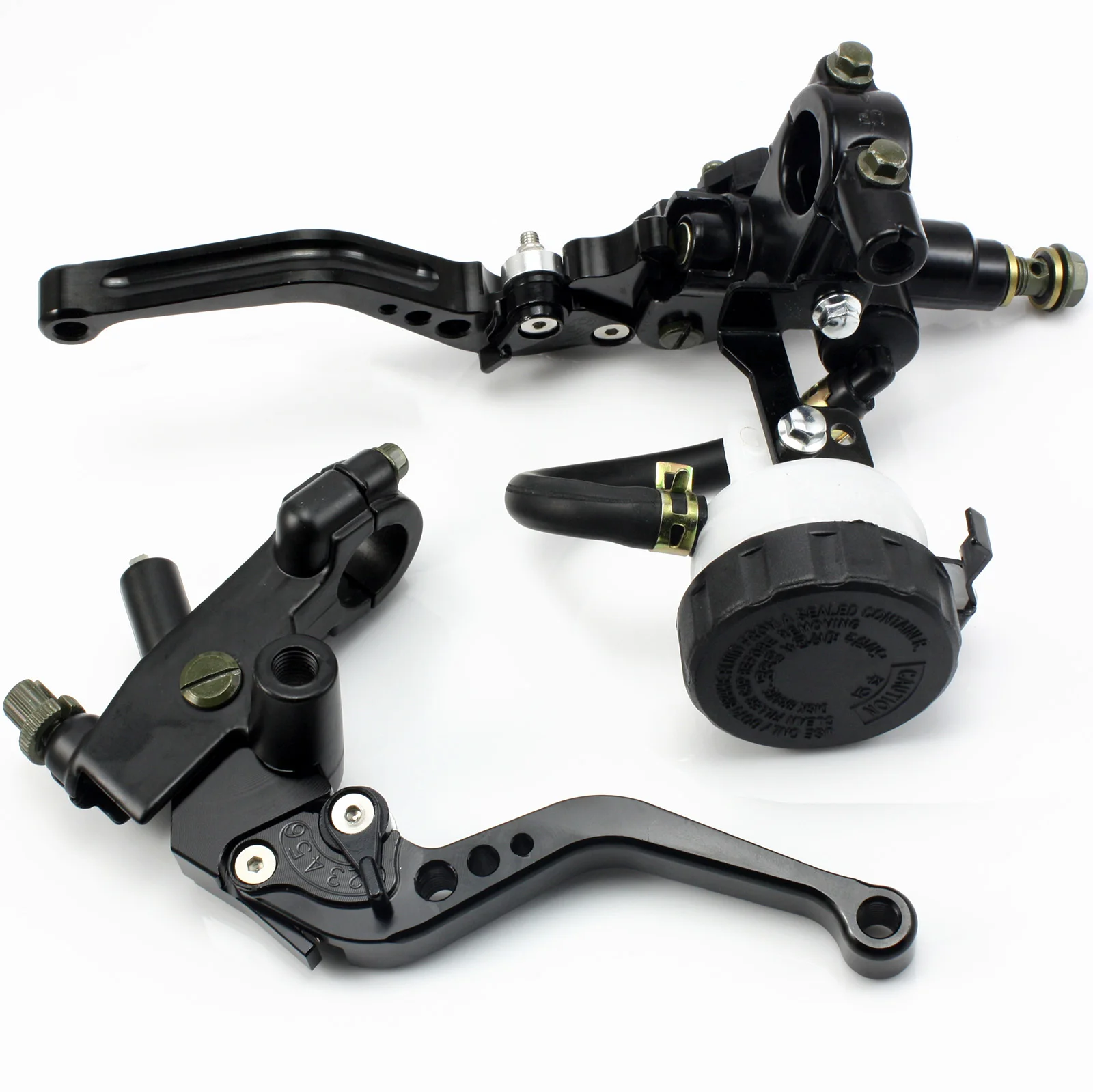 

22mm 7/8'' 125-400cc Adjustable Motorcycle Hydraulic Brake Clutch Levers Master Cylinder Reservoir Set 2 Finger Short Lever D60