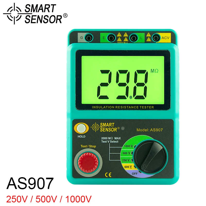 SMART SENSOR AS907 Insulation Resistance Meter 1000V Earth Ground Tester Megohmmeter Voltmeter SMART SENSOR AS907 Insulation Resistance Meter 1000V Earth Ground Tester Megohmmeter Voltmeter