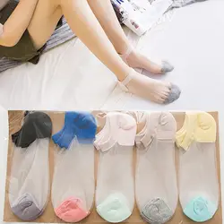 Распродажа, сексуальные женские шелковые носки-башмачки с кристаллами, женские прозрачные кружевные носки ярких цветов