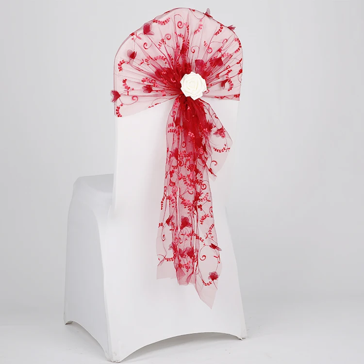 

Marious 50pcs Embroidered mesh Hood Sashes for Chair Chair Hood Wrap for Wedding FREE SHIPPING