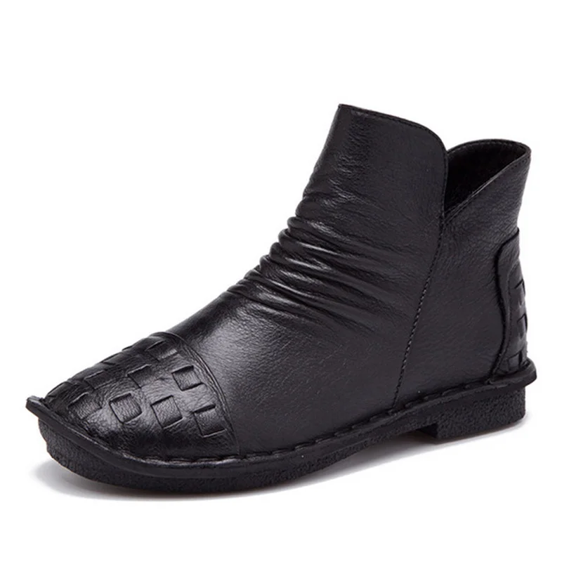 Talon De Casual Cheville Plissé Femmes Noir Cuir Véritable marron Mode Tissé En Beyarne pourpre 2018 rouge Plat gris Zipper Bottes Bas Chaussures Automne VGzSqUMp